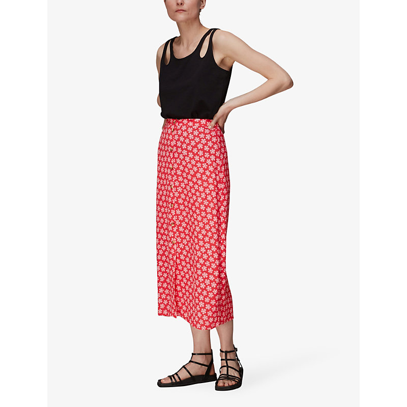 Shop Whistles Women's Multi-coloured Daisy Floral-print Woven Midi Skirt