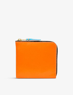 for Men Comme des Garçons Super Fluorescent Zip Leather Wallet in Green Orange Mens Accessories Wallets and cardholders Orange 