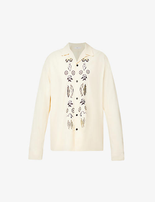 TOGA VIRILIS: Graphic-embroidered long-sleeved relaxed-fit woven shirt
