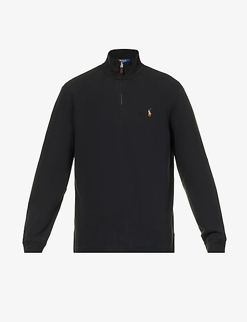 POLO RALPH LAUREN: Half-zip logo-embroidered cotton-jersey sweatshirt