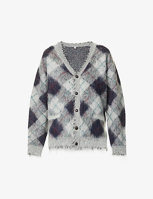 R13: Argyle-print relaxed-fit knitted cardigan
