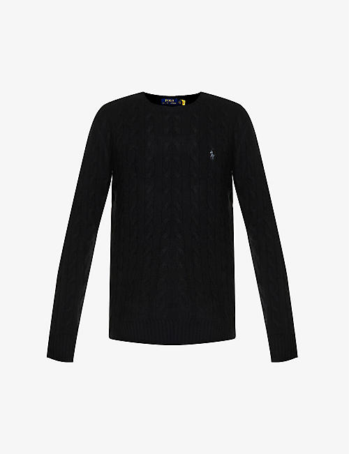POLO RALPH LAUREN: Logo-embroidered cable-knit cashmere jumper
