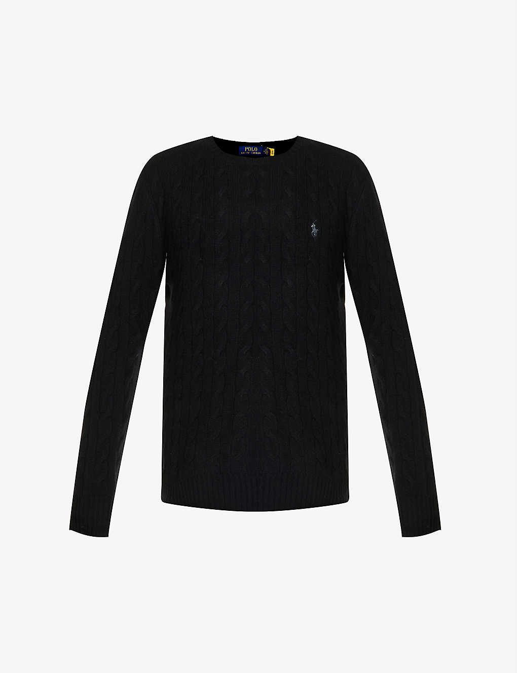 Shop Polo Ralph Lauren Men's Polo Black Logo-embroidered Cable-knit Cashmere Jumper