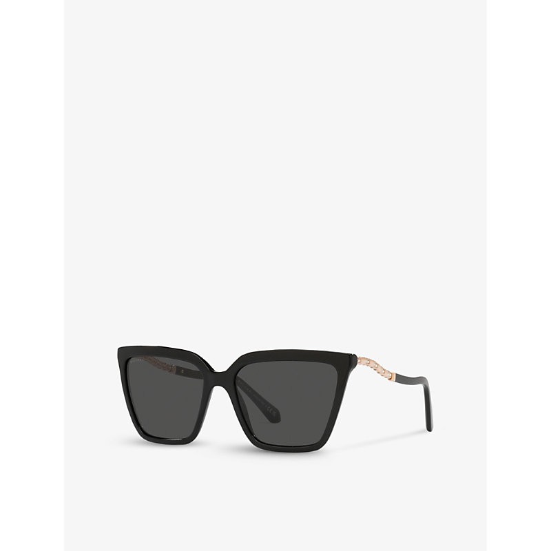 Shop Bvlgari Bv8255b Cat-eye Crystal-embellished Acetate Sunglasses In Black