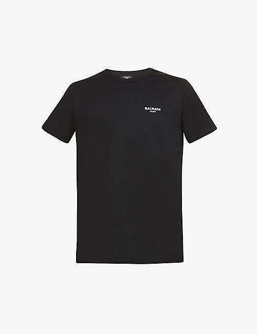 BALMAIN: Flock brand-print cotton-jersey T-shirt