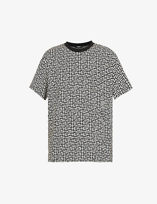BALMAIN: Monogram-print relaxed-fit cotton-jersey T-shirt