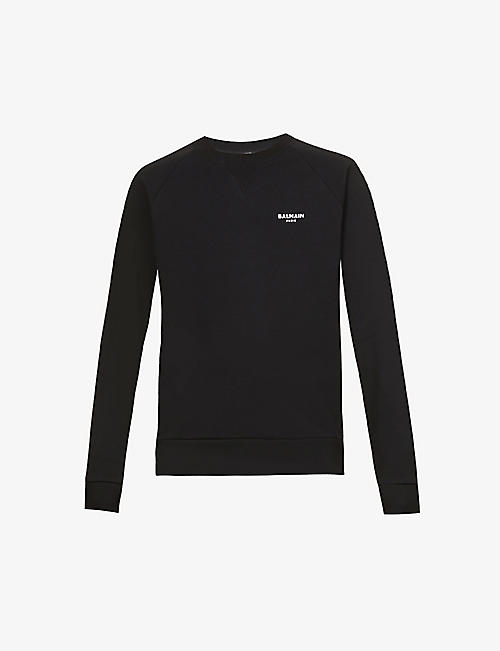 BALMAIN: Flocked-logo relaxed-fit cotton-jersey sweatshirt
