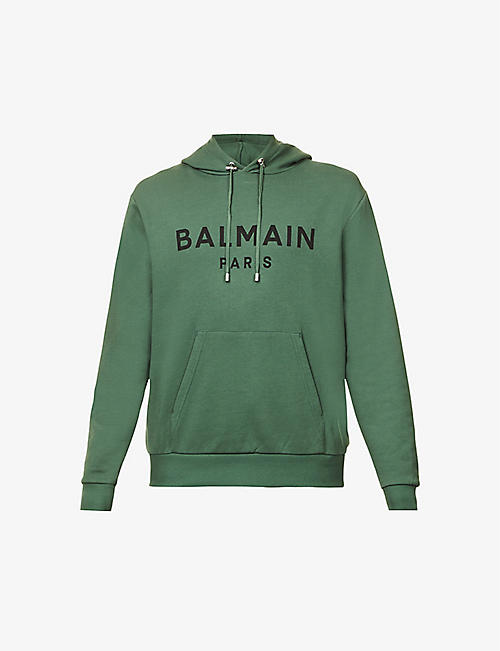 BALMAIN: Logo-print relaxed-fit cotton-jersey hoody