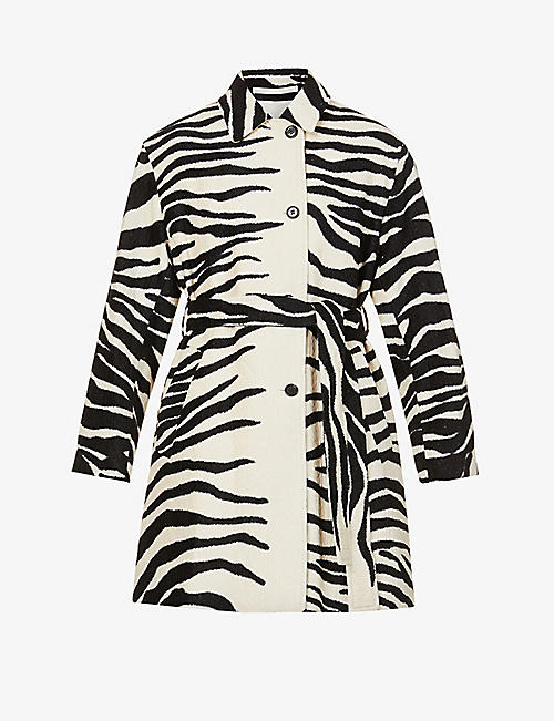DRIES VAN NOTEN: Zebra-print belted woven coat