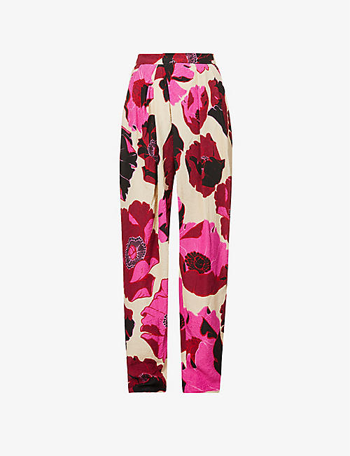 DRIES VAN NOTEN: Ponta floral-print mid-rise woven trousers