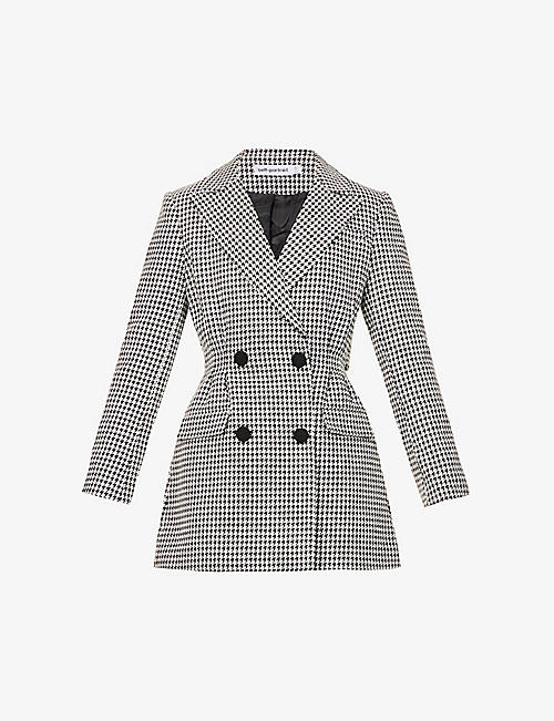 SELF-PORTRAIT: Houndstooth double-breasted cotton mini dress