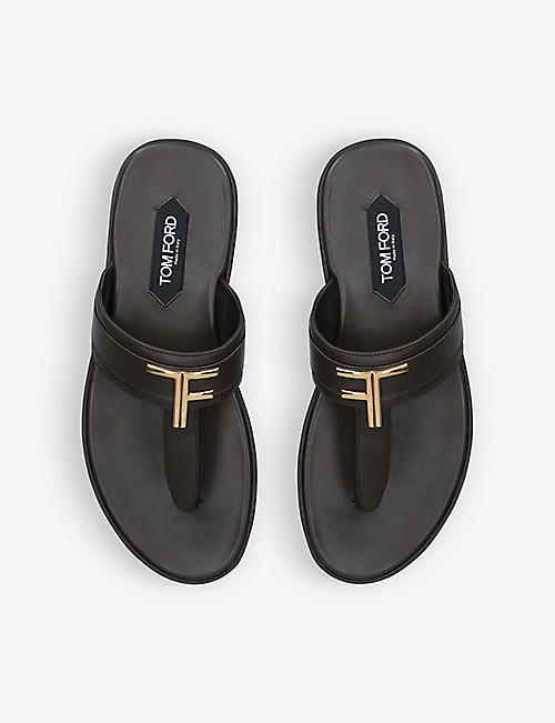 slides and flip flops Stone Island Leather Logo-embossed Slides in Black for Men Mens Shoes Sandals 