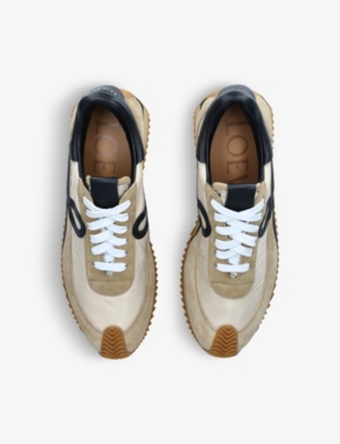 Shop Loewe Flow Runner Monogram Leather And Shell Trainers In Beige Comb