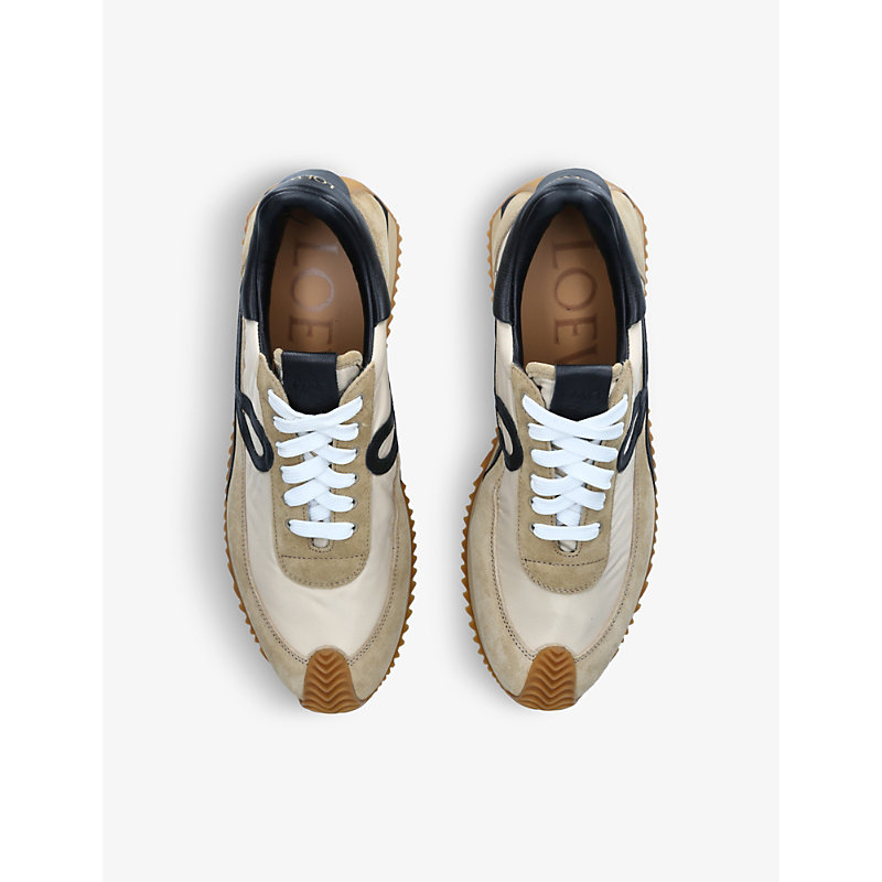 Shop Loewe Men's Beige Comb Flow Runner Monogram Leather And Shell Trainers