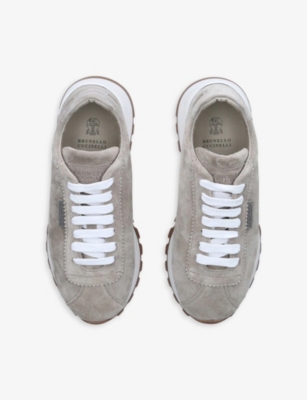 BRUNELLO CUCINELLI Crystal-embellished suede low-top trainers