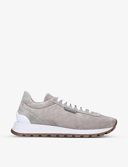 BRUNELLO CUCINELLI: Crystal-embellished suede low-top trainers