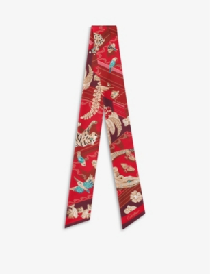 Cartier Womens Red Ecrins Graphic-print Bandeau Silk Scarf