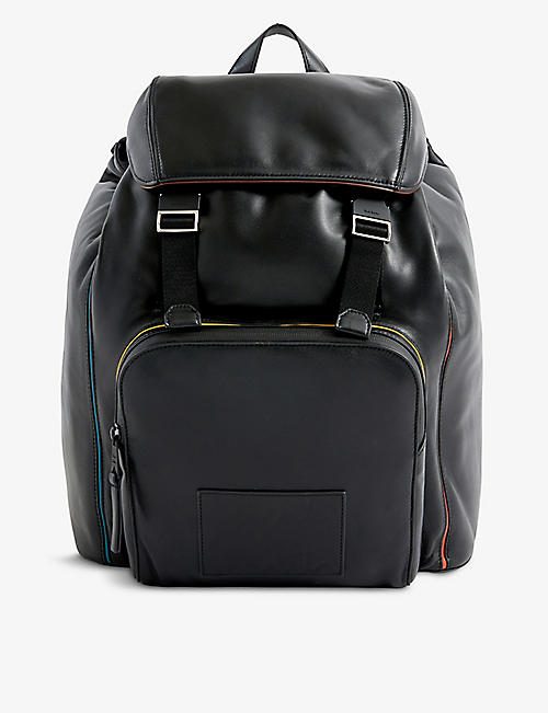 PAUL SMITH: Logo-embossed contrast-piping leather backpack