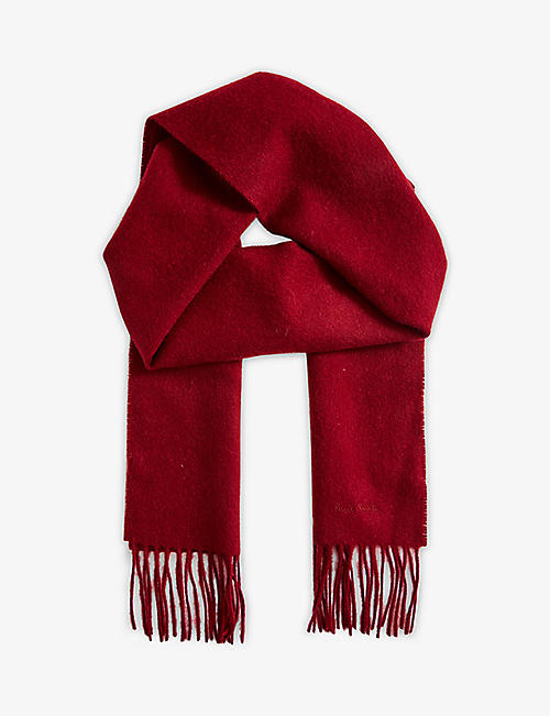 PAUL SMITH: Fringed brand-embroidered cashmere scarf