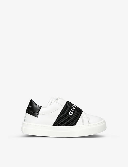 GIVENCHY: Elasticated logo-embroidered leather low-top trainers 2-5 years
