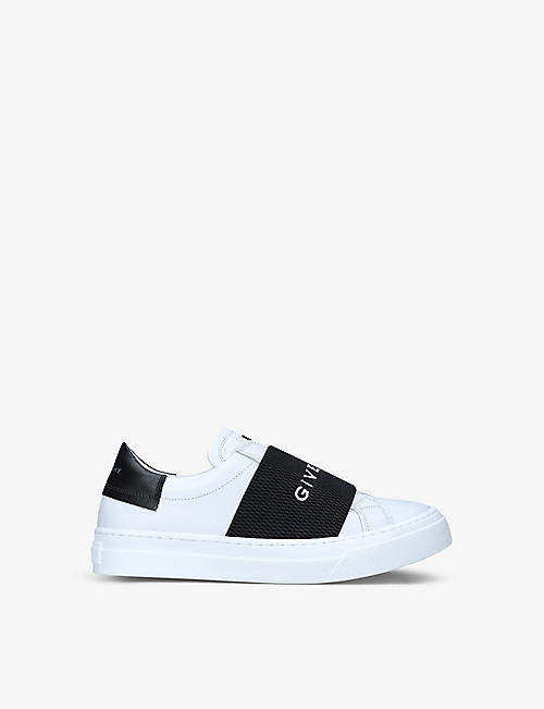 GIVENCHY: Elasticated logo-embroidered leather low-top trainers 6-8 years