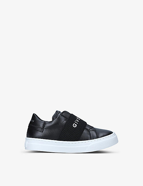 GIVENCHY: Elasticated logo-embroidered leather low-top trainers 3-5 years