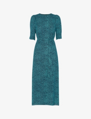 Whistles Daisy Waves Cutout Midi Dress In Blue/multi
