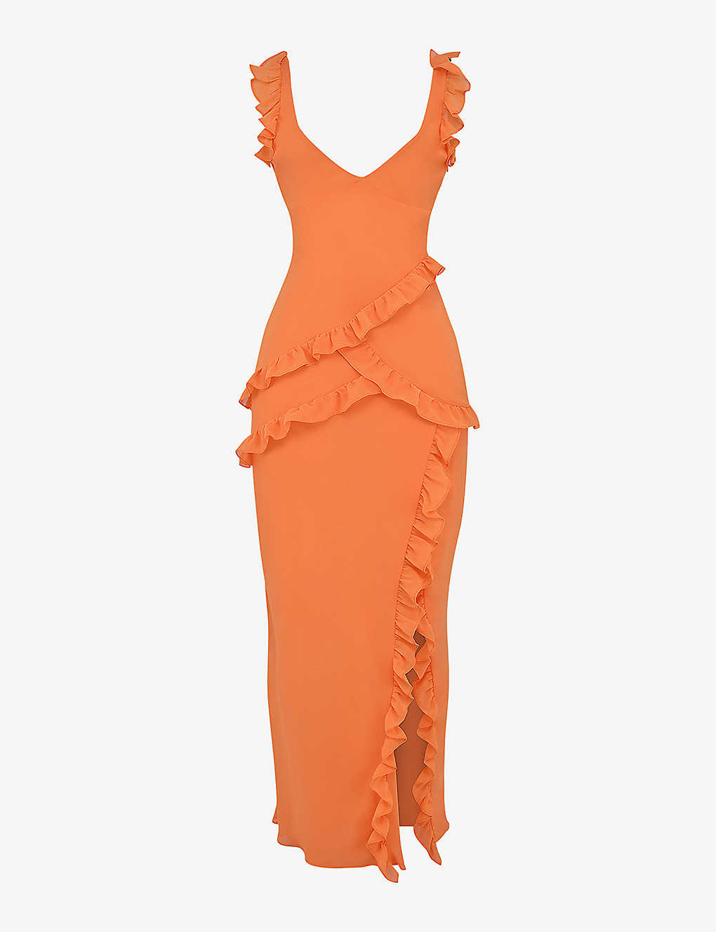 House Of Cb Womens Flame Orange Pixie Ruffled Mesh Maxi Dress