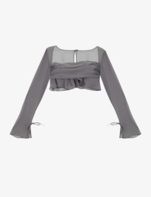 House Of Cb Athena Squareneck Semisheer Floaty Top In Shadow ModeSens