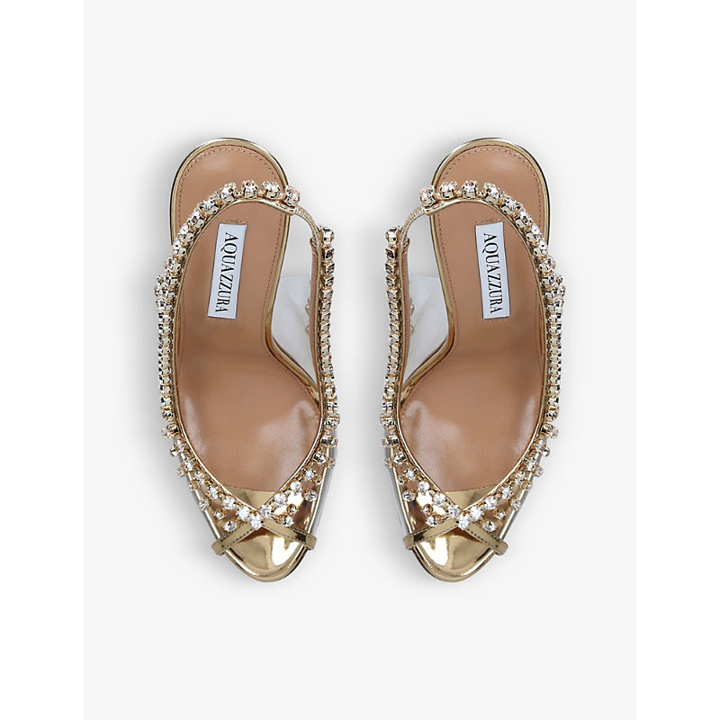 Shop Aquazzura Temptation Crystal-embellished Leather And Pvc Heeled Sandals In Gold
