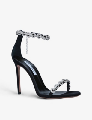 AQUAZZURA Love Link 105 crystal-embellished grosgrain heeled sandals