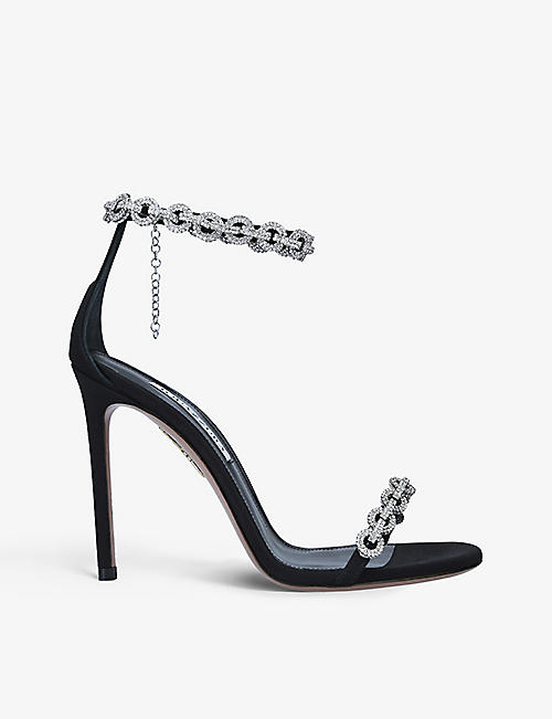 AQUAZZURA: Love Link 105 crystal-embellished grosgrain heeled sandals