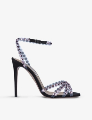 AQUAZZURA Tequila crystal-embellished leather heeled sandals