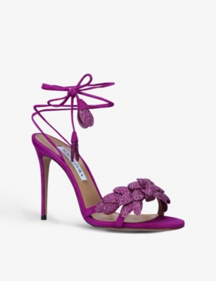 AQUAZZURA Galactic Flower 105 crystal-embellished suede heeled sandals