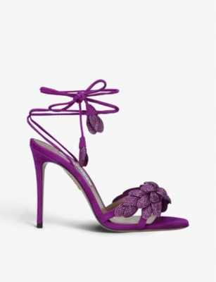 AQUAZZURA Galactic Flower 105 crystal-embellished suede heeled sandals