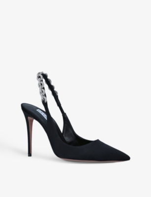 AQUAZZURA Love Link 105 crystal-embellished grosgrain slingback courts