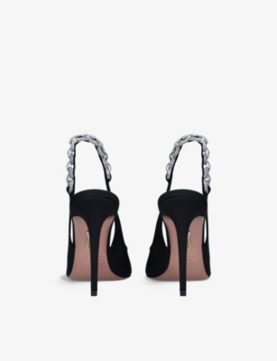 AQUAZZURA Love Link 105 crystal-embellished grosgrain slingback courts