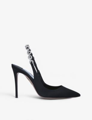 AQUAZZURA Love Link 105 crystal-embellished grosgrain slingback courts