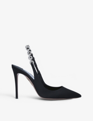 AQUAZZURA Love Link 105 crystal-embellished grosgrain slingback courts