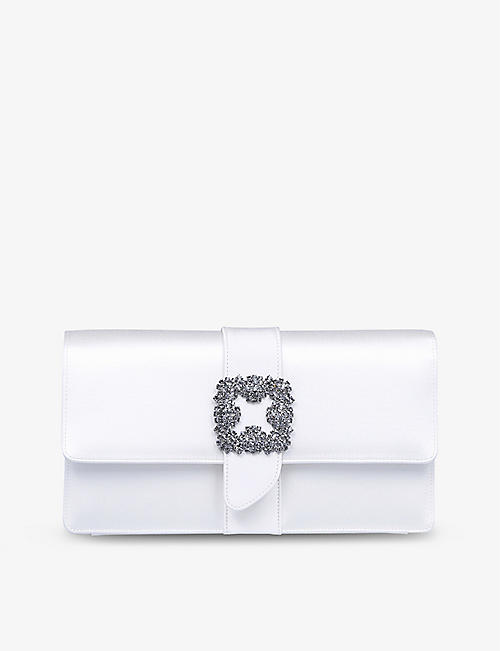 MANOLO BLAHNIK: Capri crystal-embellished satin clutch