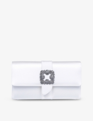 MANOLO BLAHNIK Capri crystal-embellished satin clutch