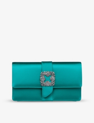 MANOLO BLAHNIK Capri crystal-embellished satin clutch