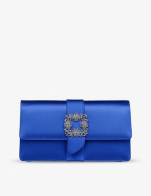 MANOLO BLAHNIK MANOLO BLAHNIK WOMEN'S BLUE CAPRI CRYSTAL-EMBELLISHED SATIN CLUTCH