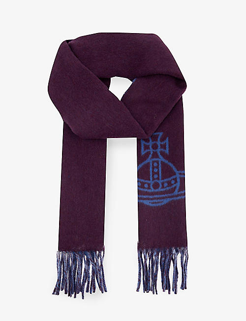 VIVIENNE WESTWOOD: Orb-embroidered fringed-trim wool scarf