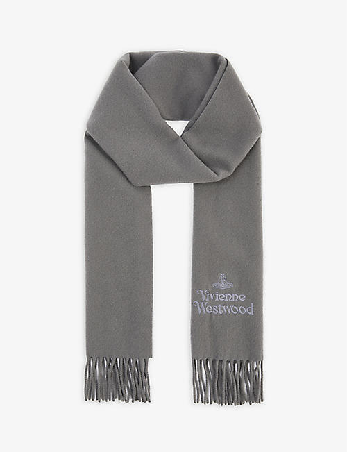 VIVIENNE WESTWOOD: Brand-embroidered fringed-trim scarf