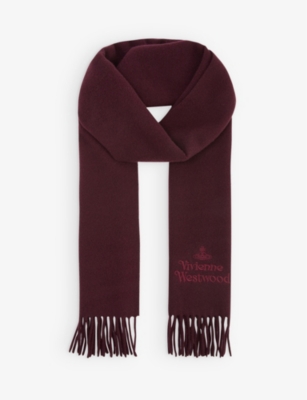 VIVIENNE WESTWOOD: Brand-embroidered fringed-trim scarf