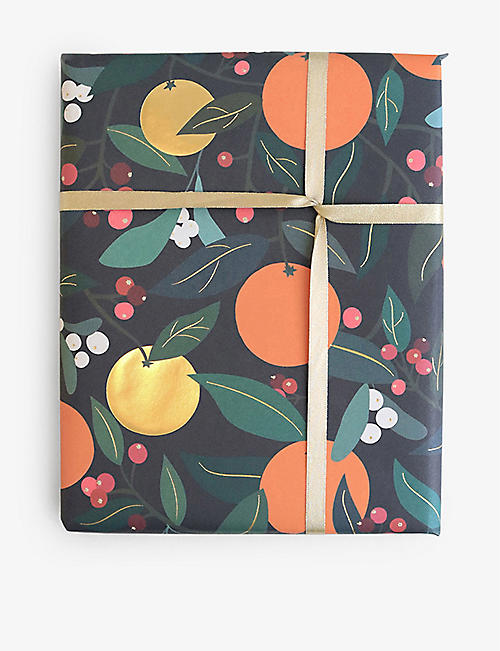 CHRISTMAS: Oranges & Foliage graphic-print flat-sheet wrapping paper 50cm x 70cm