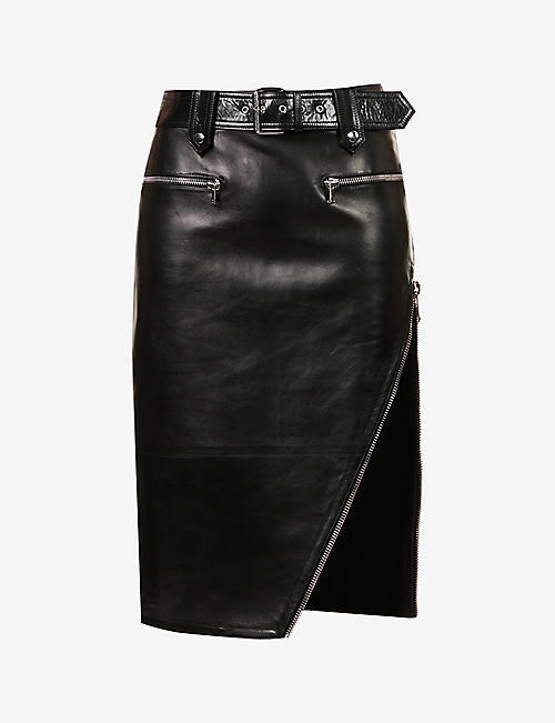 ALEXANDER MCQUEEN: Asymmetric leather midi skirt