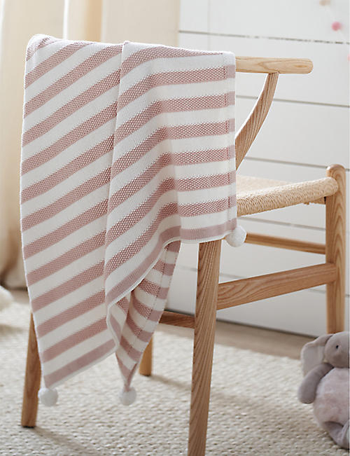 THE LITTLE WHITE COMPANY: Stripe cotton and cashmere blend blanket 100cm x 75cm