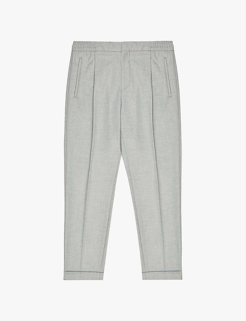 Shop Reiss Men's Soft Grey Brighton Pleated Slim-fit Tapered Stretch-woven Trousers